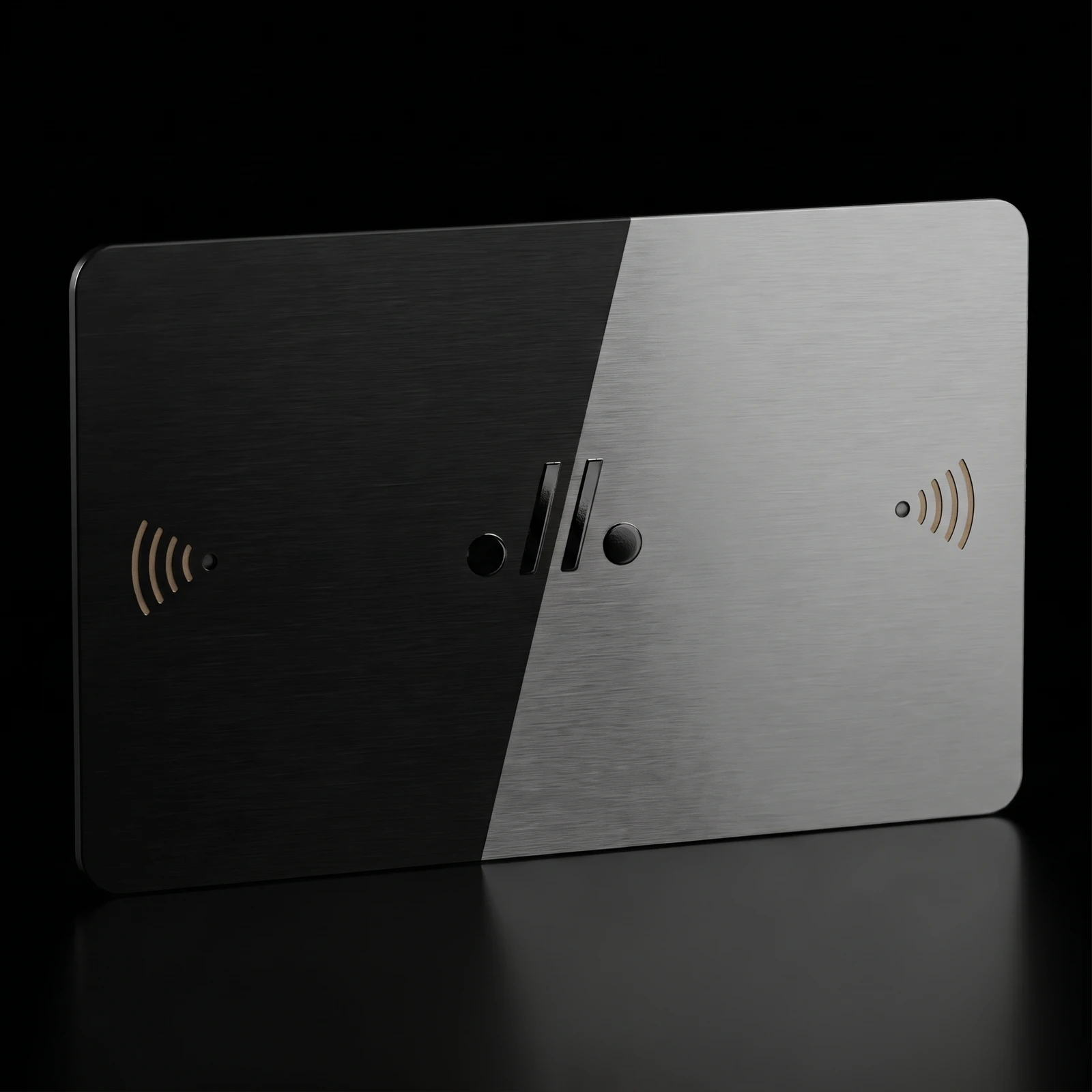 La Carte .//. RELICKEEPER : carte noire, logo .//. vernis au centre, une LED à chaque extrémité